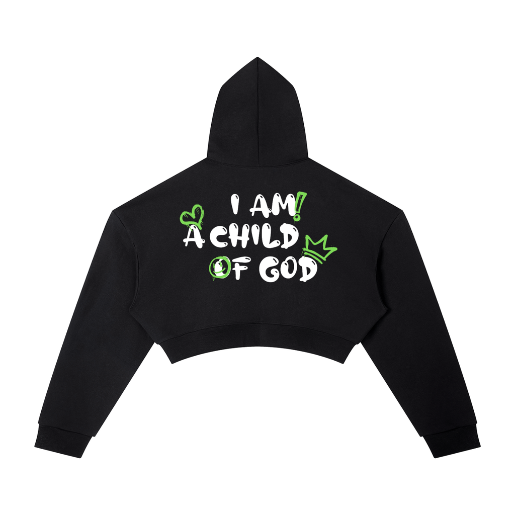 Adult Child Of God Cropped Spray-Paint Hoodie (Green-White)