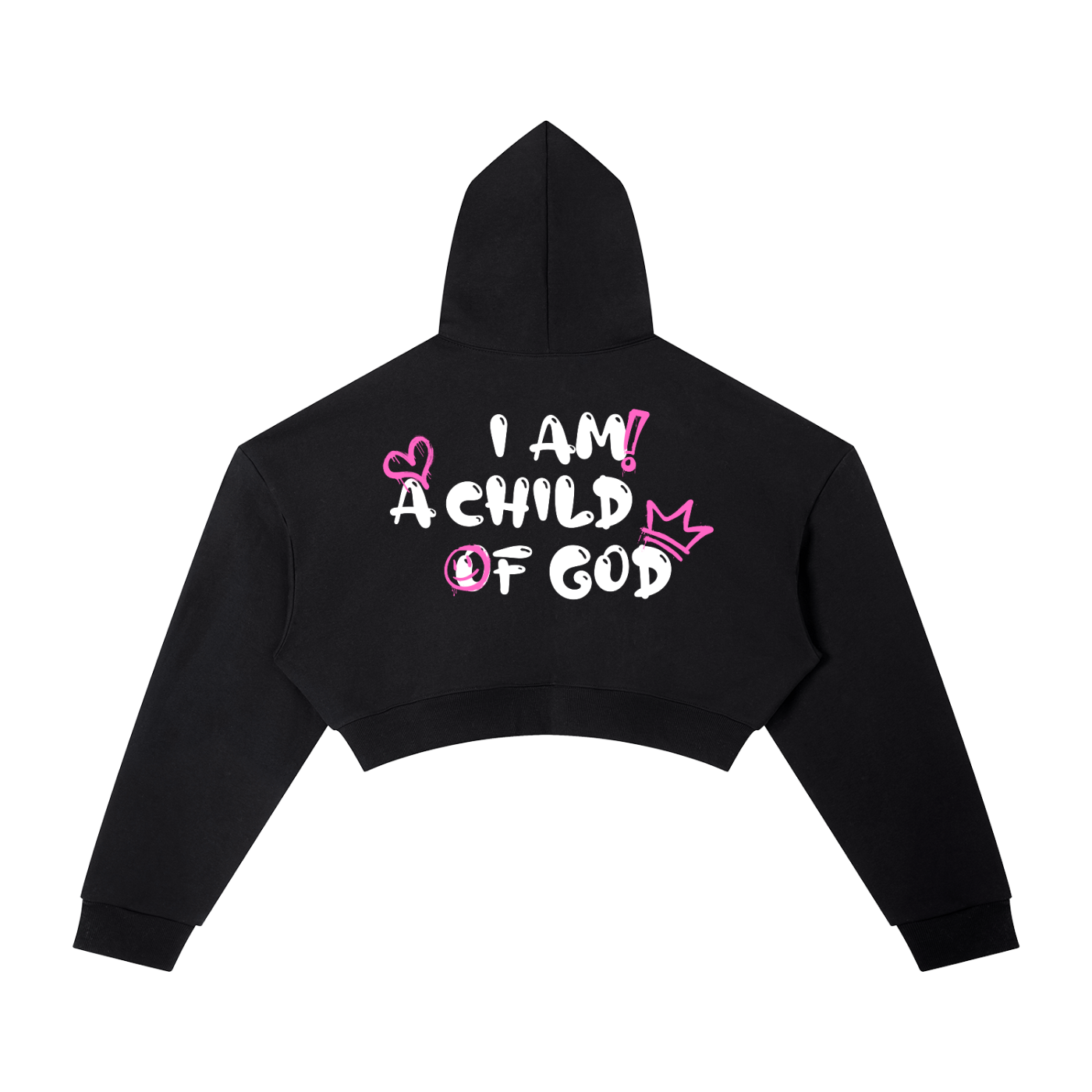 Adult Child Of God Cropped Spray-Paint Hoodie (Pink-White)
