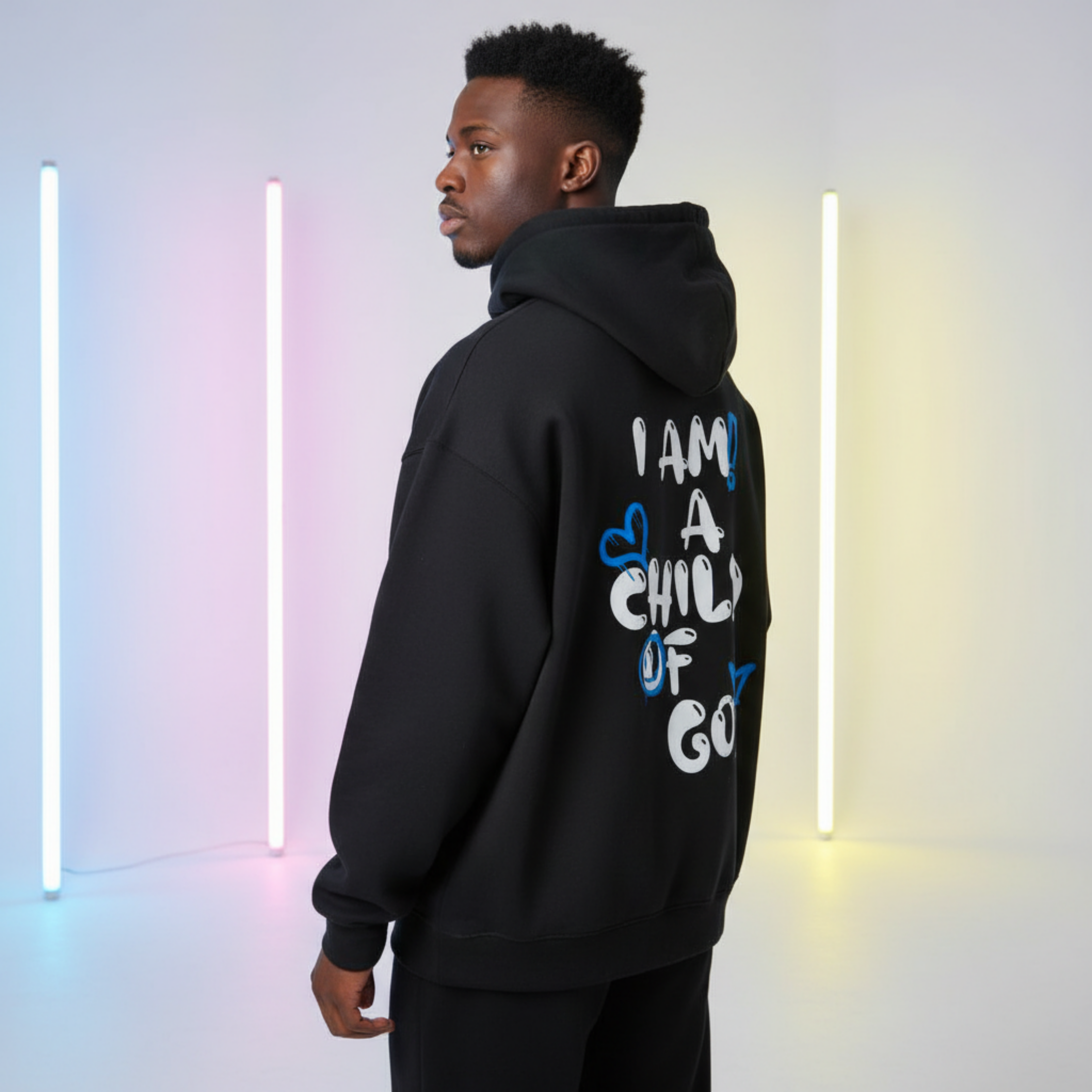 Child Of God Oversized Spray-Paint Hoodie (Blue-White)