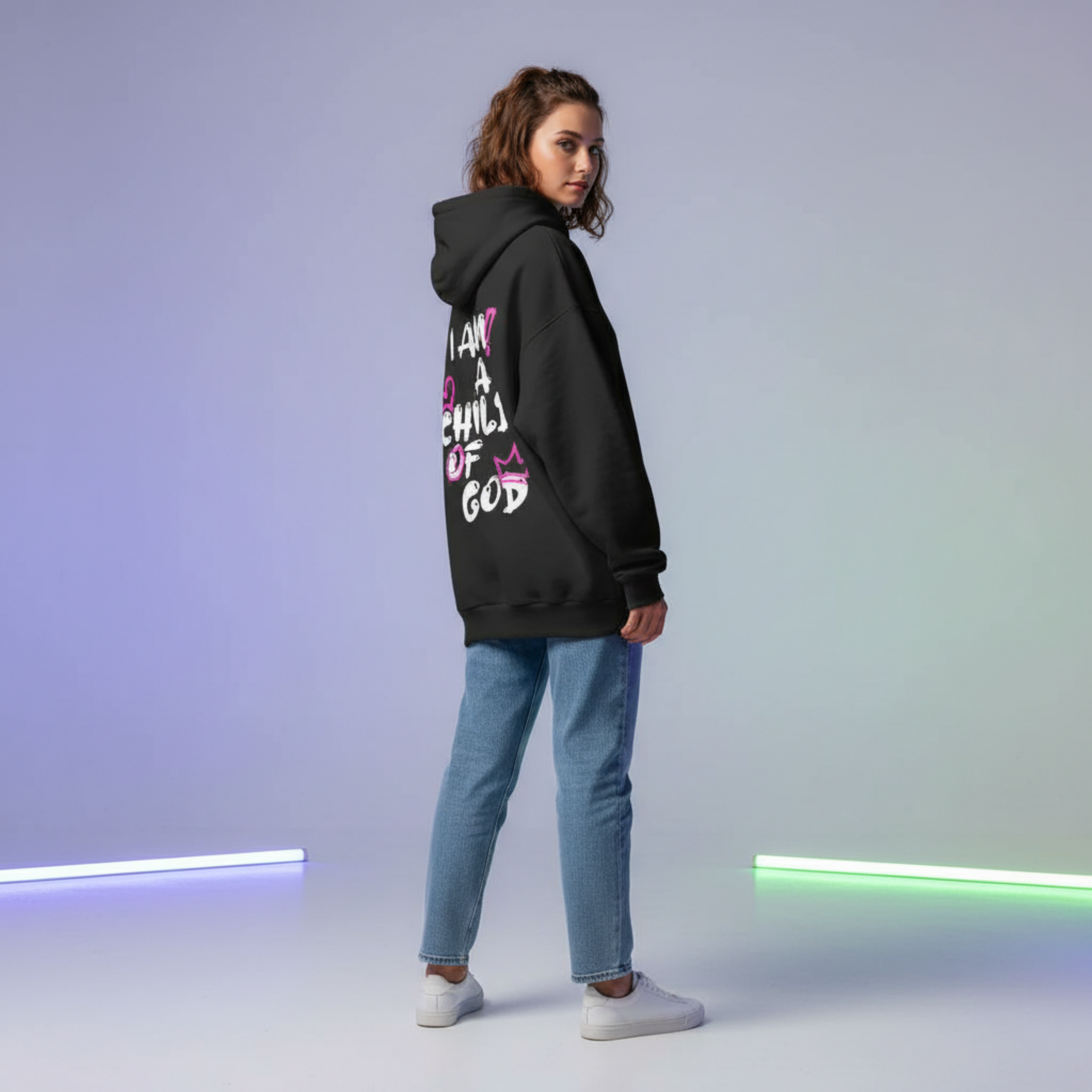 Child Of God Oversized Spray-Paint Hoodie (Pink-White)