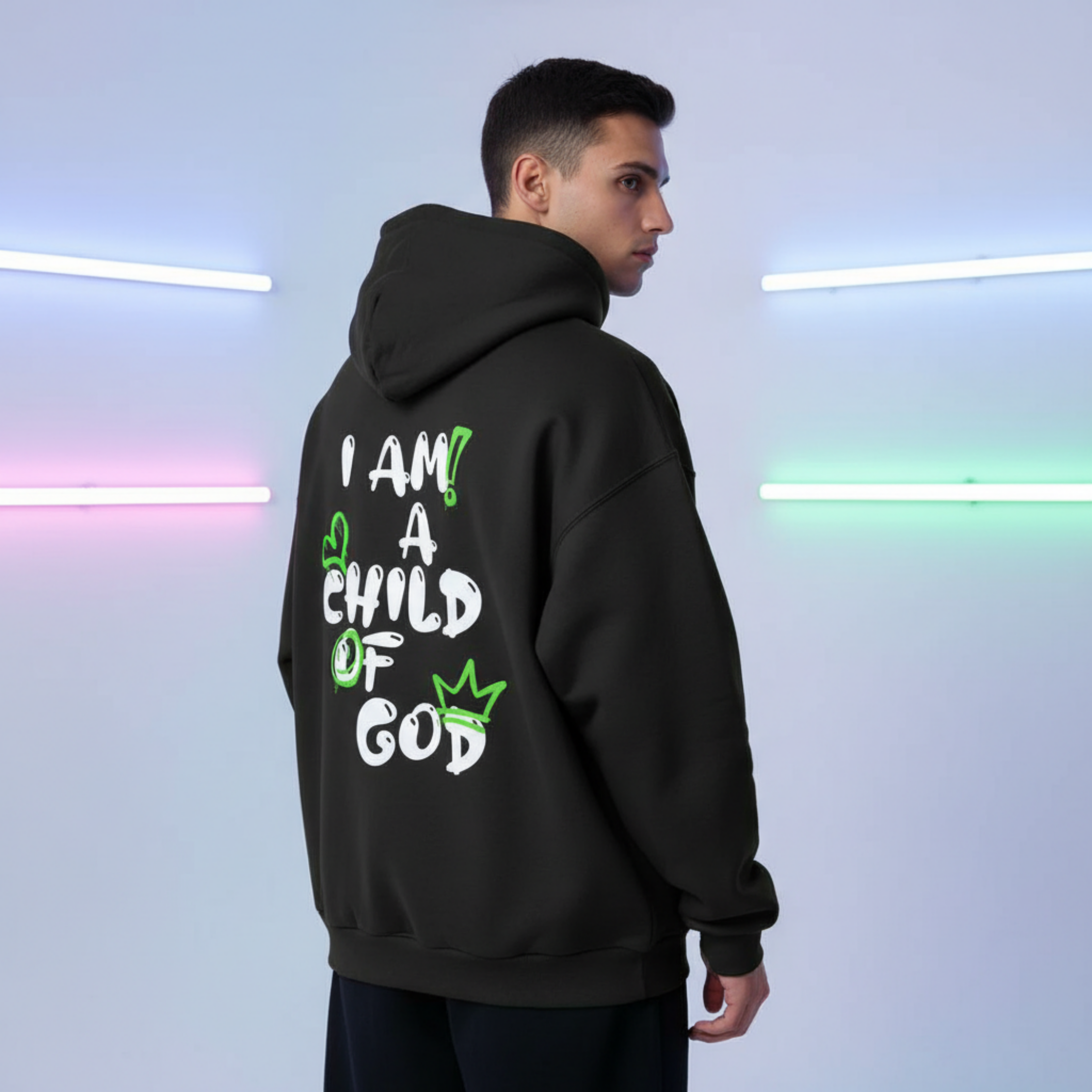 Child Of God Oversized Spray-Paint Hoodie (Green-White)