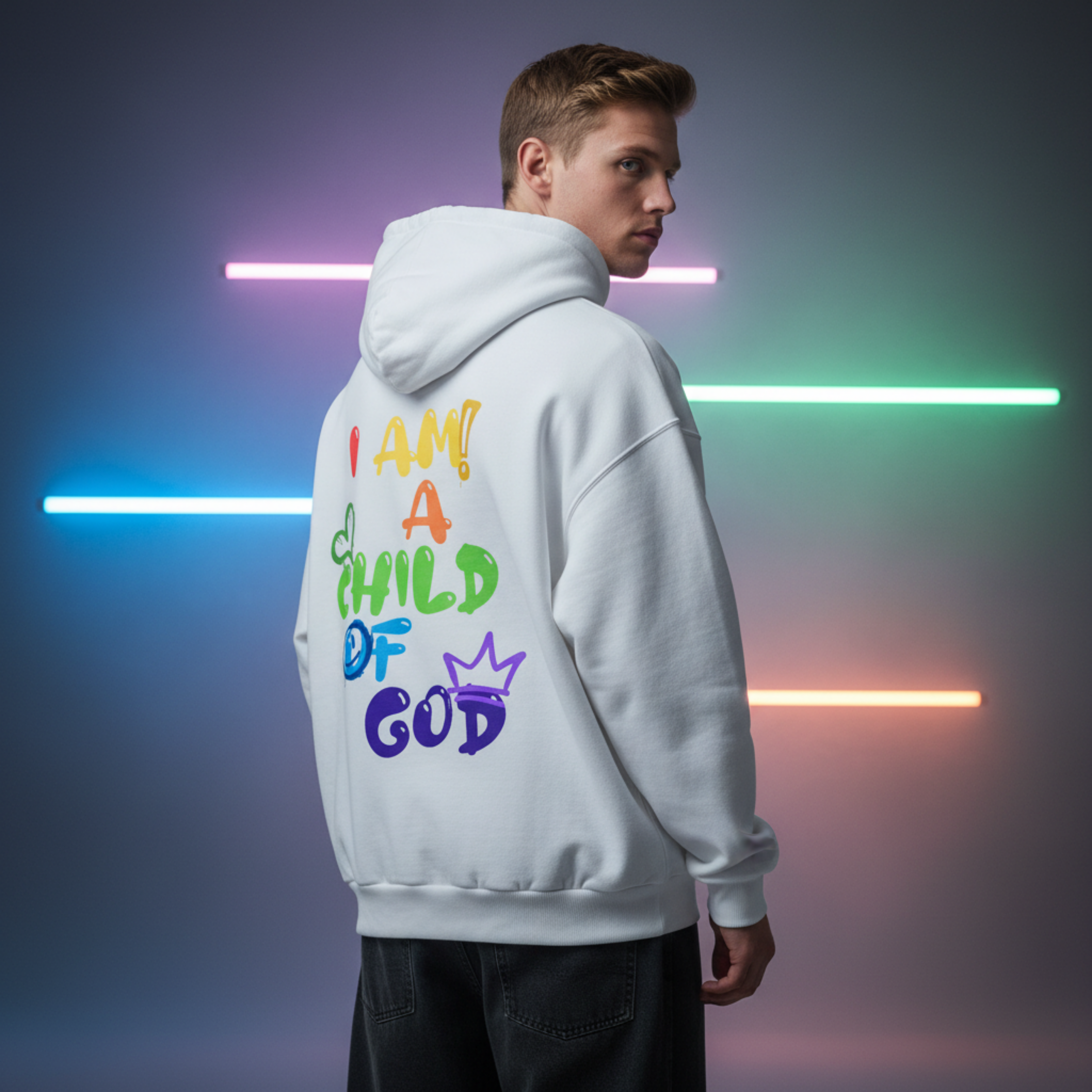 Child Of God Oversized Spray-Paint Hoodie (Gods Rainbow)
