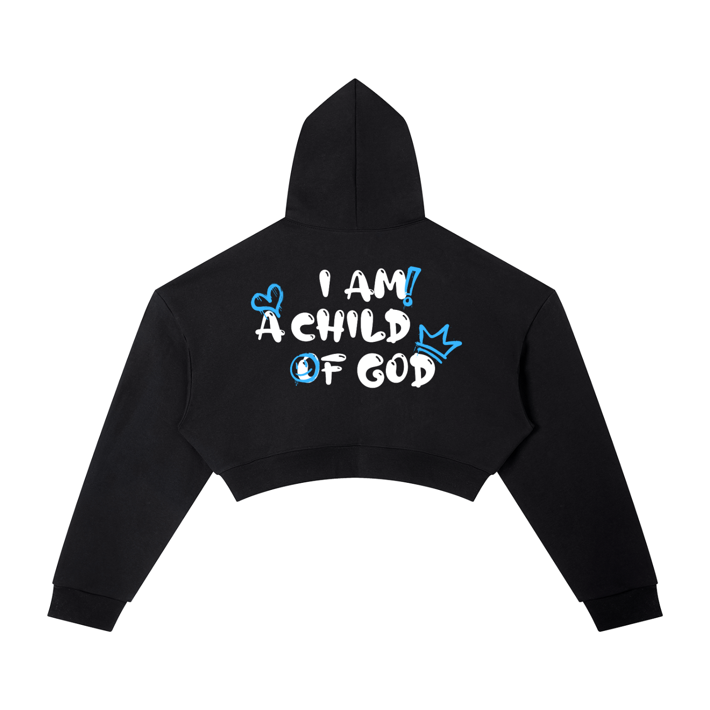 Adult Child Of God Cropped Spray-Paint Hoodie (Blue-White)