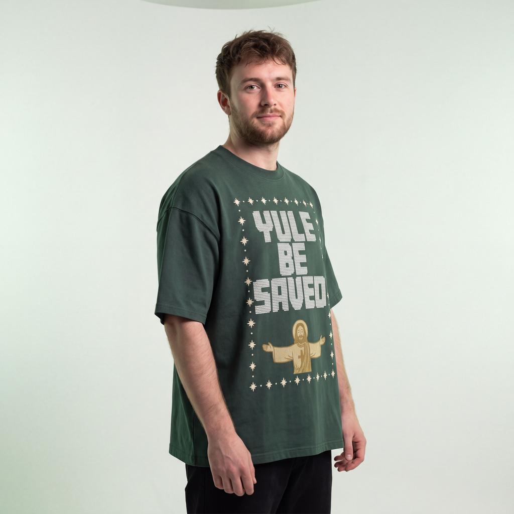 Adult Yule Be Saved "Knitted" T-Shirt (Green)