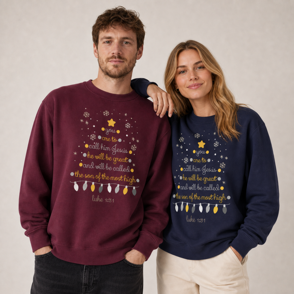 Christmas Tree Luke 1:31 Fleeced Sweatshirt
