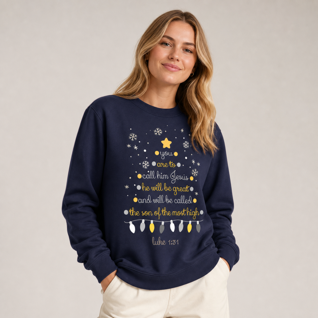 Christmas Tree Luke 1:31 Fleeced Sweatshirt
