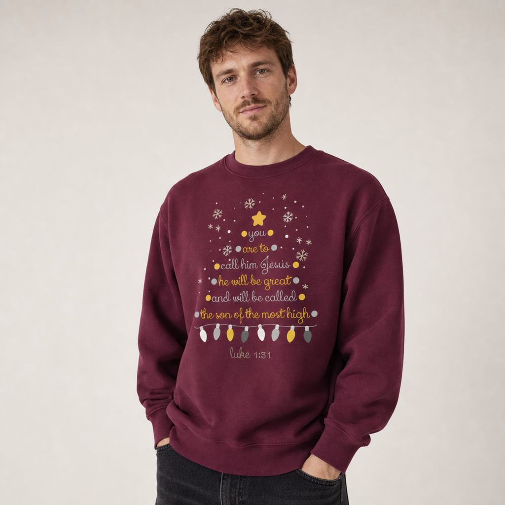 Christmas Tree Luke 1:31 Fleeced Sweatshirt